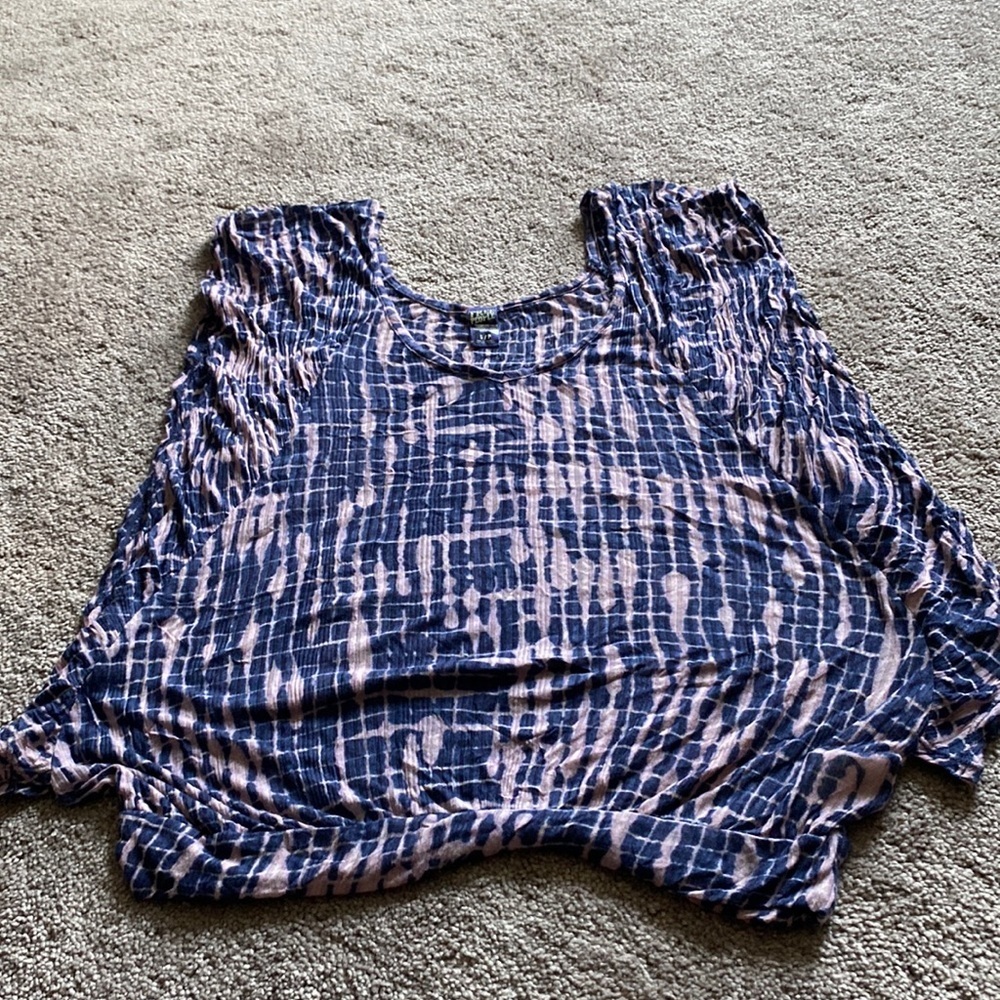Free People Blue Pink Tie Dye Top Size S Crinkle Short Sleeve Boho